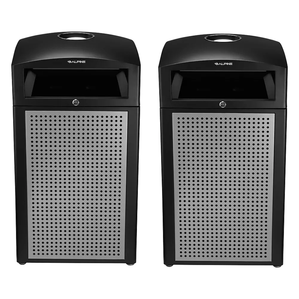 Steel Outdoor Commercial Trash Can with Ashtray Dome Lid, 40-Gallon, Silver, 2/Pack (ALP472-40-SIL-2PK)<Alpine Industries Discount