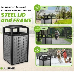 Steel Outdoor Commercial Trash Can with Ashtray Dome Lid, 40-Gallon, Silver, 2/Pack (ALP472-40-SIL-2PK)<Alpine Industries Discount