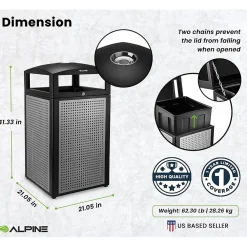 Steel Outdoor Commercial Trash Can with Ashtray Dome Lid, 40-Gallon, Silver, 2/Pack (ALP472-40-SIL-2PK)<Alpine Industries Discount