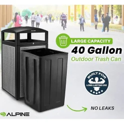 Steel Outdoor Commercial Trash Can with Ashtray Dome Lid, 40-Gallon, Silver, 2/Pack (ALP472-40-SIL-2PK)<Alpine Industries Discount