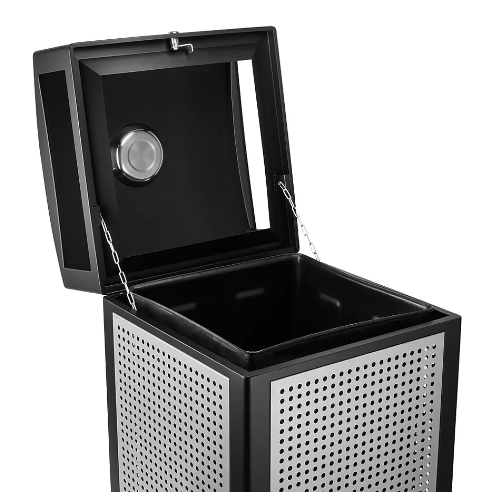 Steel Outdoor Commercial Trash Can with Ashtray Dome Lid, 40-Gallon, Silver, 2/Pack (ALP472-40-SIL-2PK)<Alpine Industries Discount