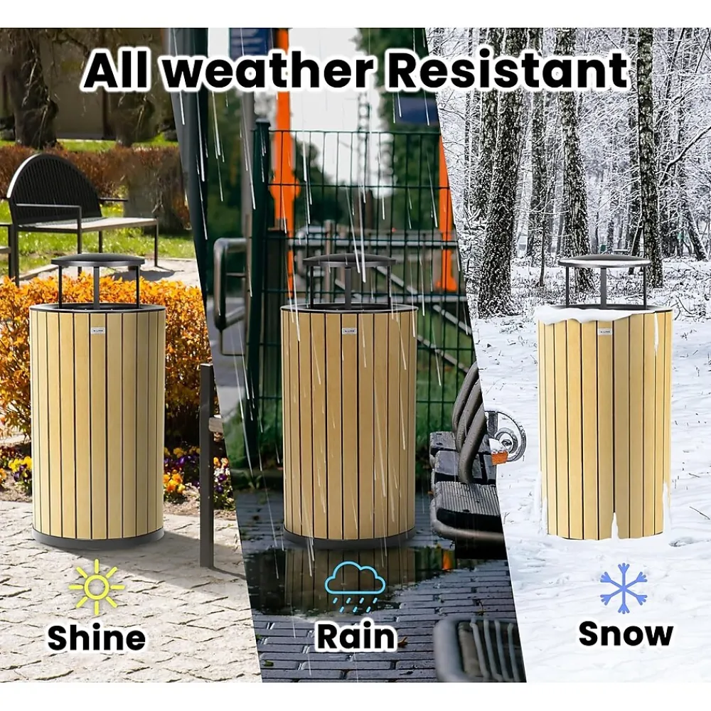 Steel Outdoor Trash Can with Rain Bonnet Lid, 32 Gallon, Cedar/Black (ALP4400-01-CD-RB)<Alpine Industries Online