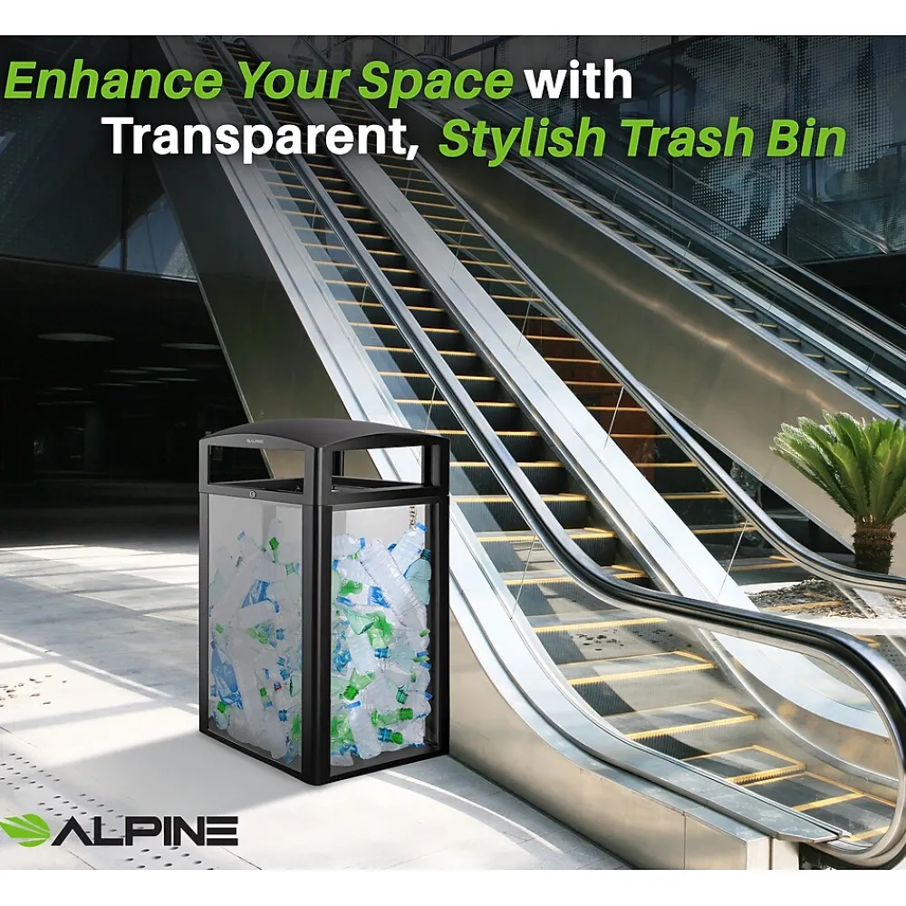 Steel/PC Outdoor Trash Can with Dome Lid, 40 Gallon, Clear (471-40-CLR)<Alpine Industries New