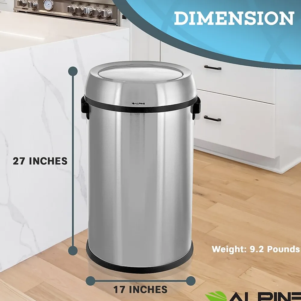 Three-Stream Trash/Compost/Recycling Station, 51-Gallon, Stainless Steel (ALP470-65L-1-R-T-CO)<Alpine Industries Clearance