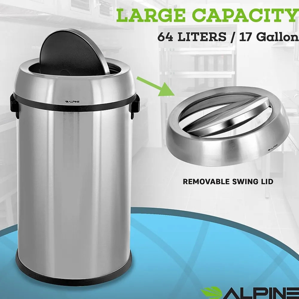 Three-Stream Trash/Compost/Recycling Station, 51-Gallon, Stainless Steel (ALP470-65L-1-R-T-CO)<Alpine Industries Clearance