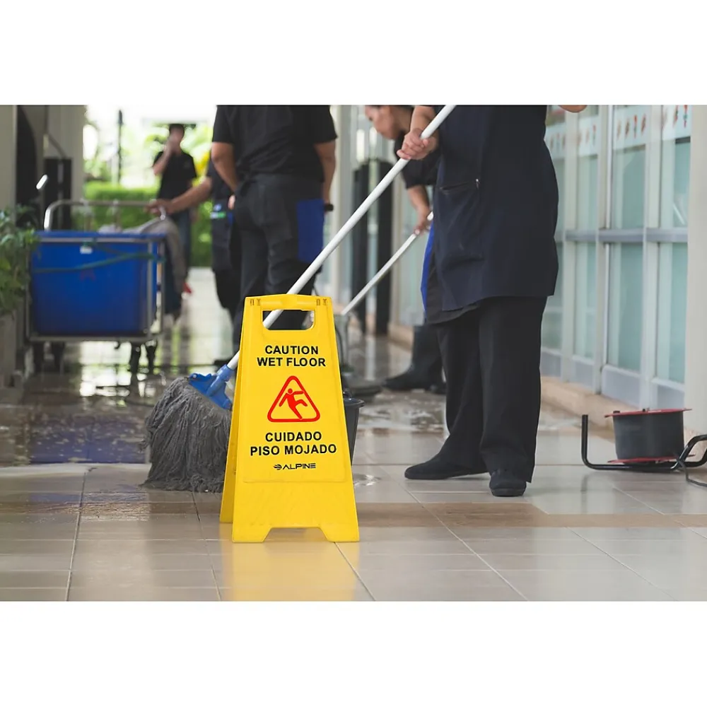 Alpine Industries Wet Floor Sign, 24"H, Yellow, 5/Pack (499-5pk)