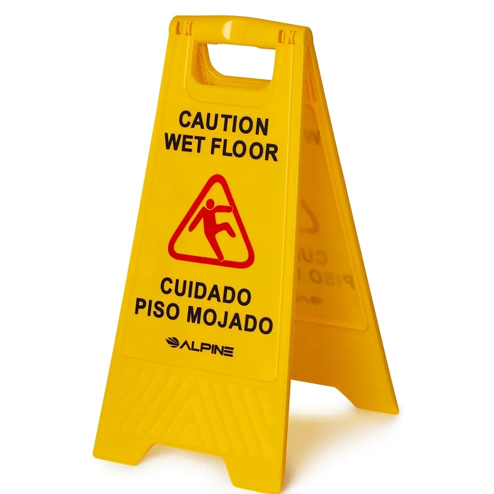 Alpine Industries Wet Floor Sign, 24"H, Yellow, 5/Pack (499-5pk)