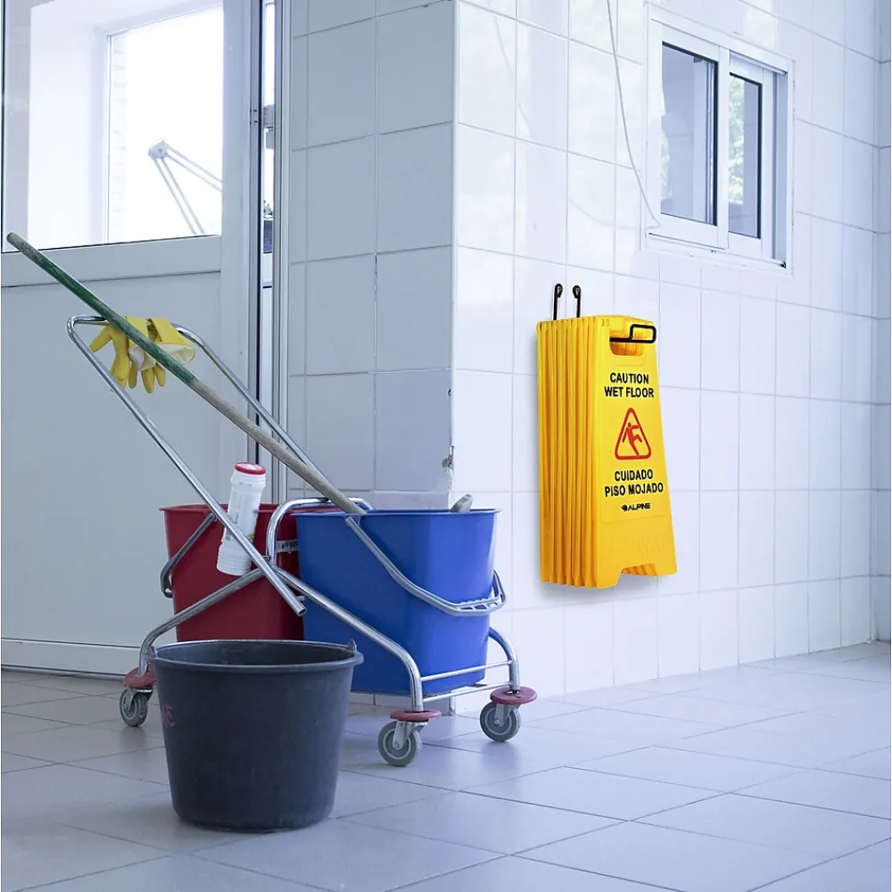 Alpine Industries Wet Floor Sign, 24"H, Yellow, 5/Pack (499-5pk)