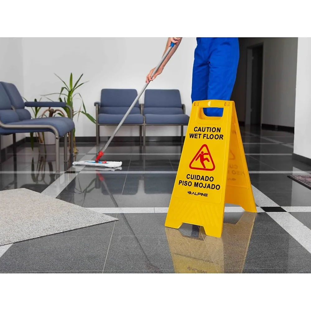 Alpine Industries Wet Floor Sign, 24"H, Yellow, 5/Pack (499-5pk)