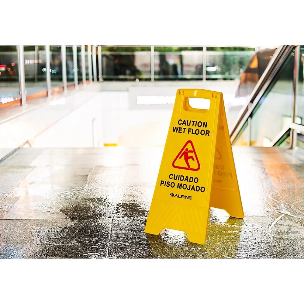Alpine Industries Wet Floor Sign, 24"H, Yellow, 5/Pack (499-5pk)
