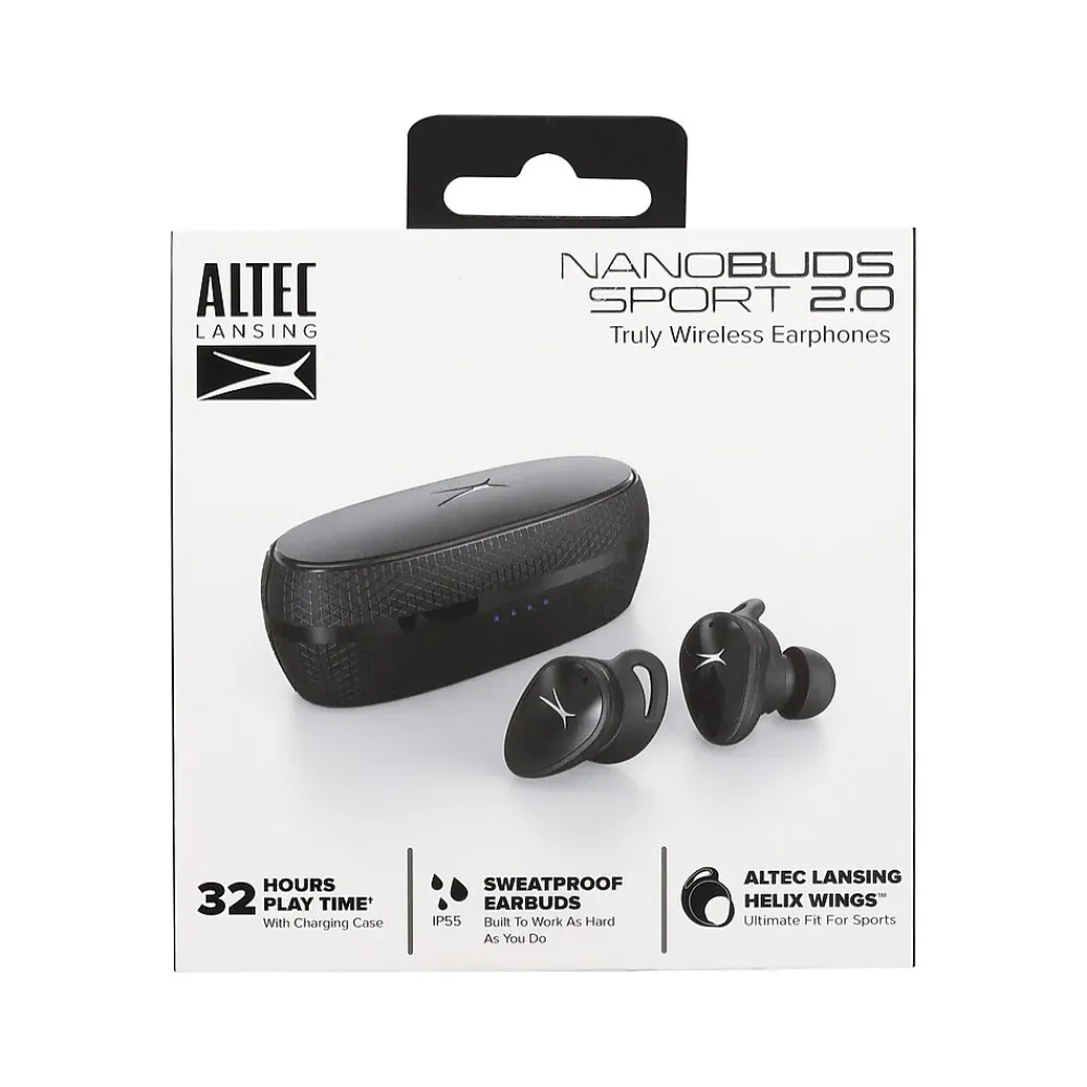 NanoBuds Sport 2.0 Wireless Ambient Sound Earbuds, Bluetooth, Black (MZX5201-BLK-STK-6)<Altec Lansing Online