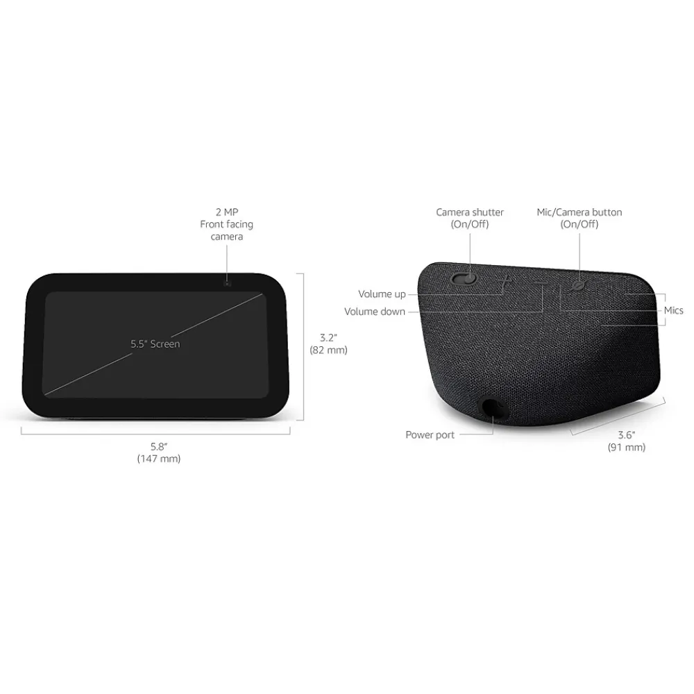 Amazon Echo Show 5 (3rd Gen) 5.5" Smart Display, Charcoal (53-027755)