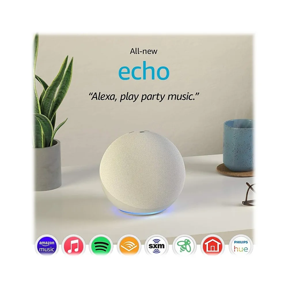 Amazon Echo (4th Gen) Wi-Fi, Bluetooth Wireless Smart Speaker, Glacier White (B07XKF75B8)