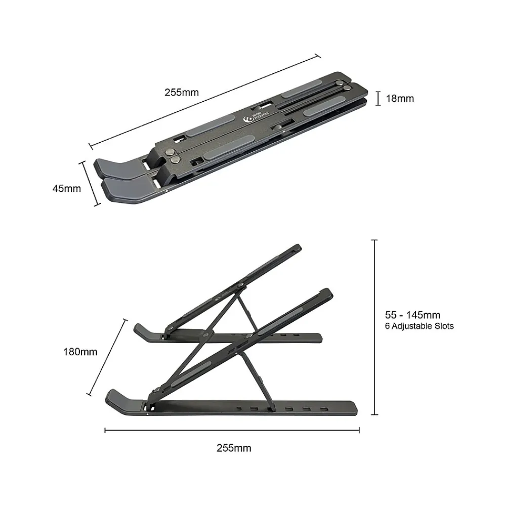 10" x 6" Aluminum Folding Laptop Stand, Dark Gray (AMRNS02DG)<Amer Hot