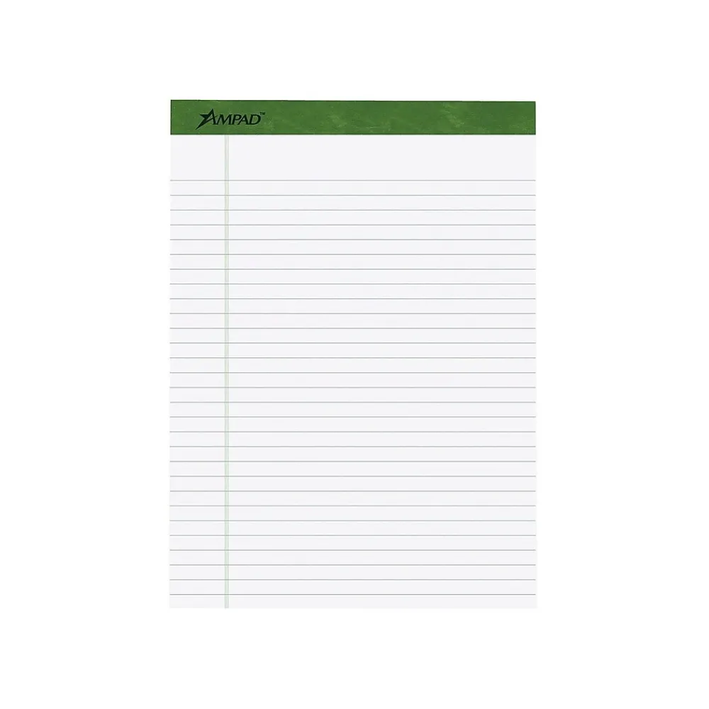 Notepads|Ampad Earthwise Notepads, 8.5" x 11.75", Wide, White, 50 Sheets/Pad, 4 Pads/Pack (TOP 40102R)