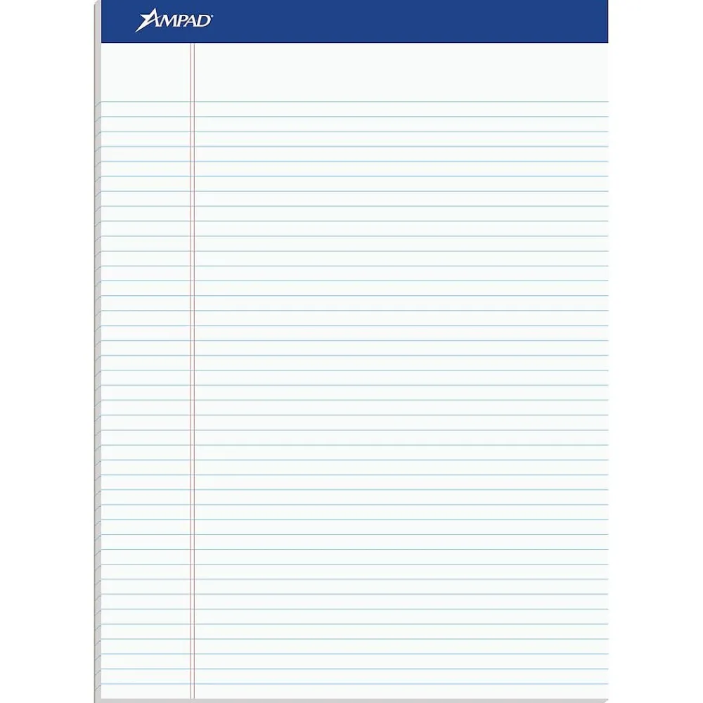 Notepads|Ampad Notepad, 8.5" x 11.75", Narrow Ruled, White, 50 Sheets/Pad, 12 Pads/Pack (20-322)