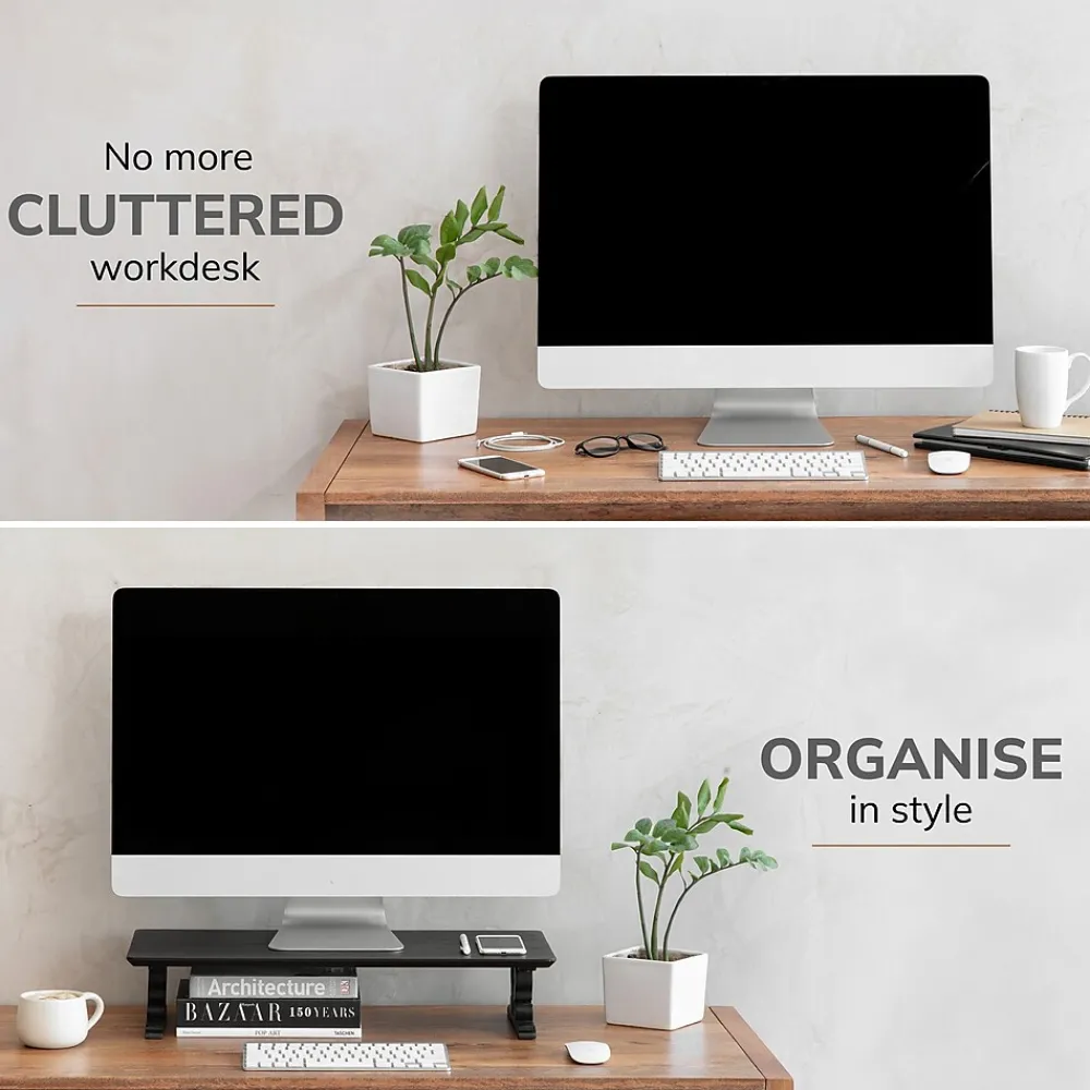 Clearance Anji Mountain Acacia Wood Monitor Stand, Up to 32" Monitor, (MS-BLK-02BLK) Black