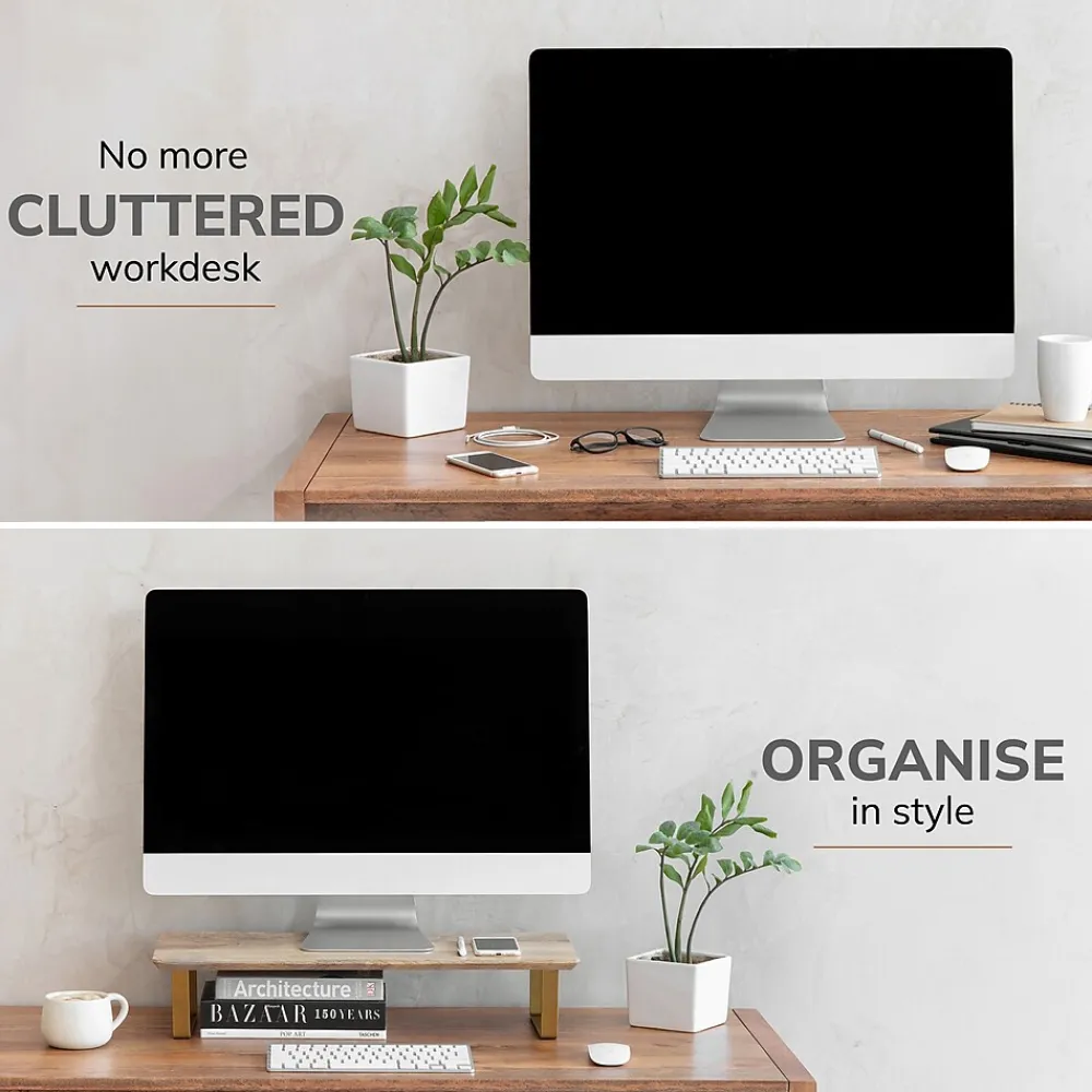 Clearance Anji Mountain Mango Wood & Metal Monitor Stand, Up to 32" Monitor, and Gold (MS-MNG-06GLD) Natural Wood