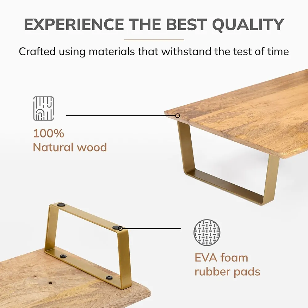 Clearance Anji Mountain Mango Wood & Metal Monitor Stand, Up to 32" Monitor, and Gold (MS-MNG-06GLD) Natural Wood