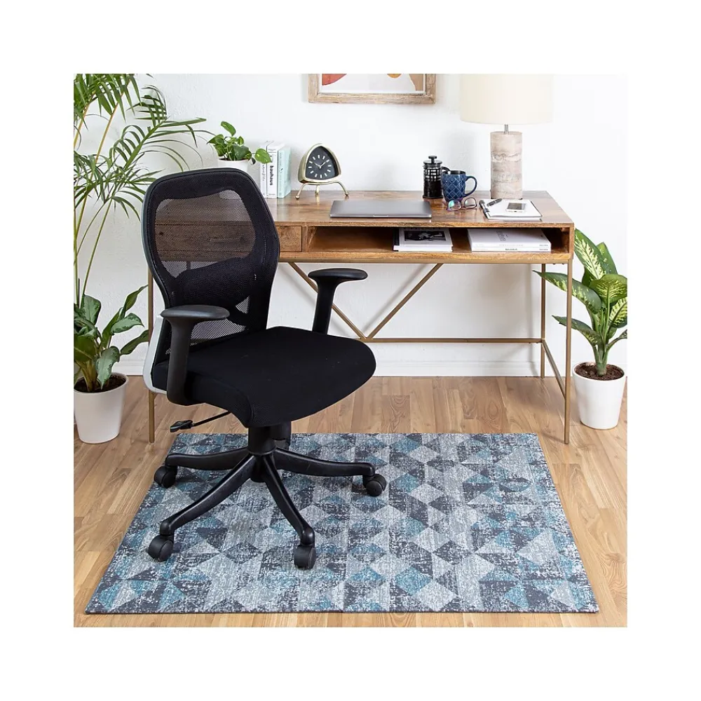 Chair Mats*Anji Mountain Rug'd Tromso Carpet & Hard Floor Chair Mat, 36" x 48", Blue/Black/Gray (AMB9035)