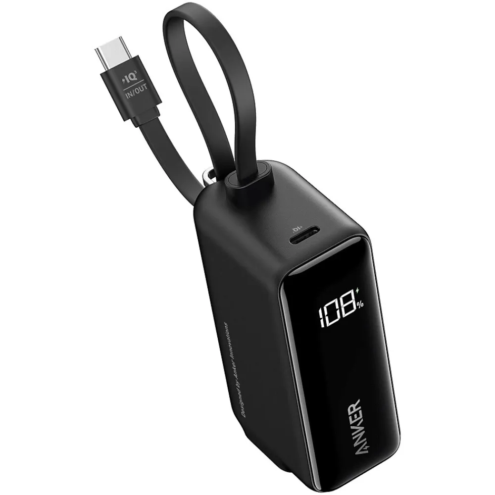Fusion Built-in USB-C 3-in-1 Power Bank, 5000 mAh, Black (A1636H11)<Anker Hot