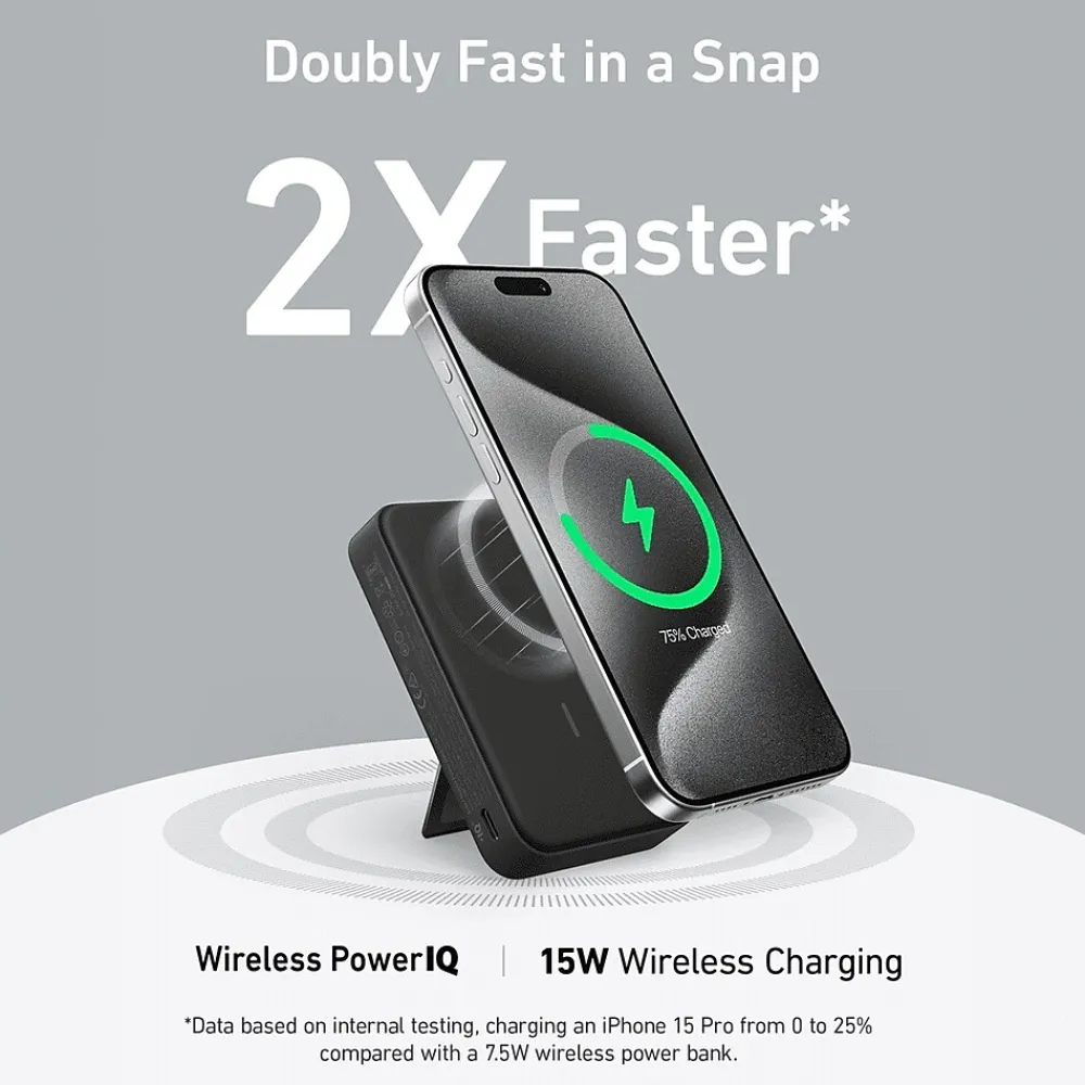 MagGo MagSafe Wireless USB-C Power Bank for iPhone 12 and later, 10,000 mAh, Black (A1654H11-1)<Anker