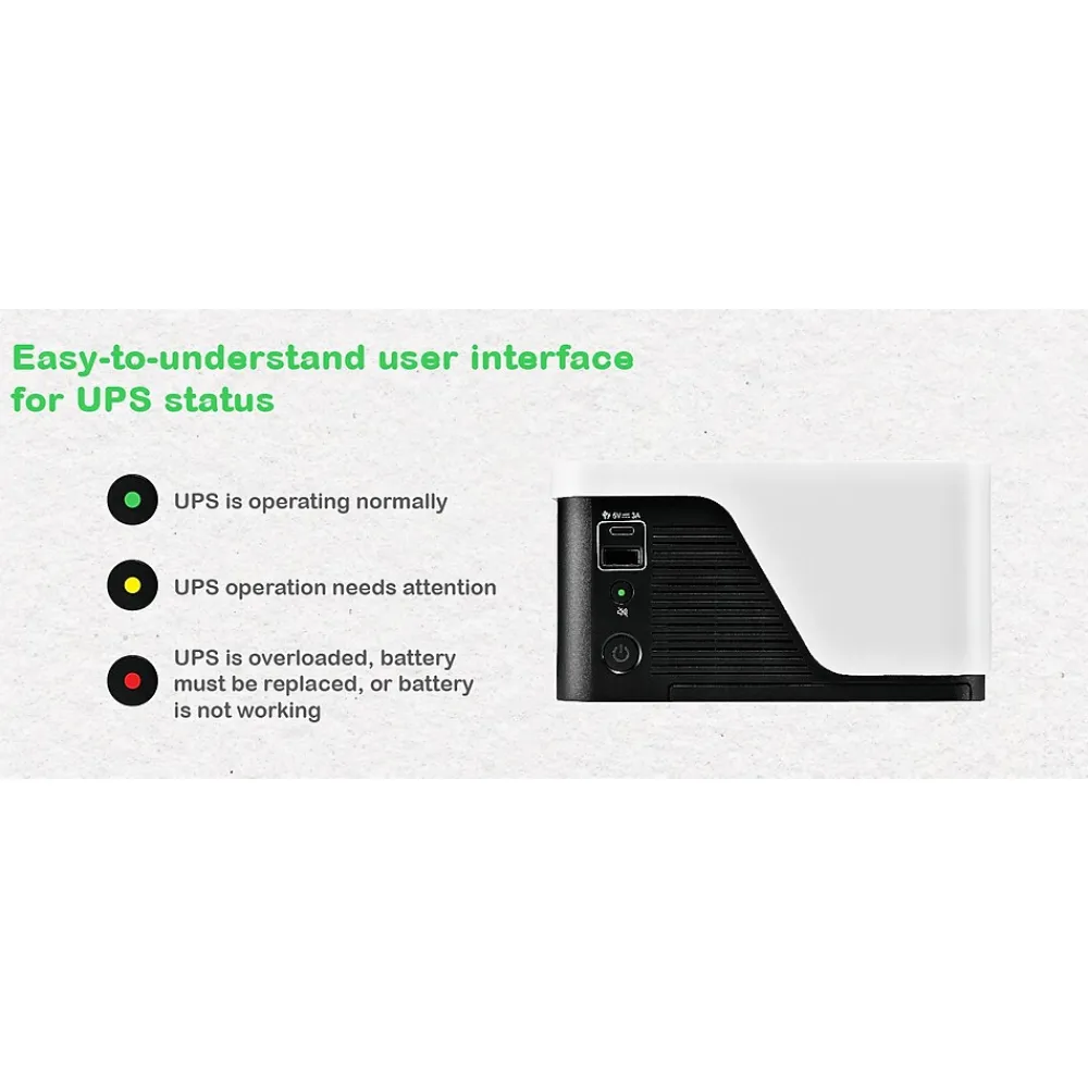 APC UPS Battery Backup & Surge Protector, 500VA UPS with 4 Backup Battery Outlets, USB Type-C, White (BE500G3)