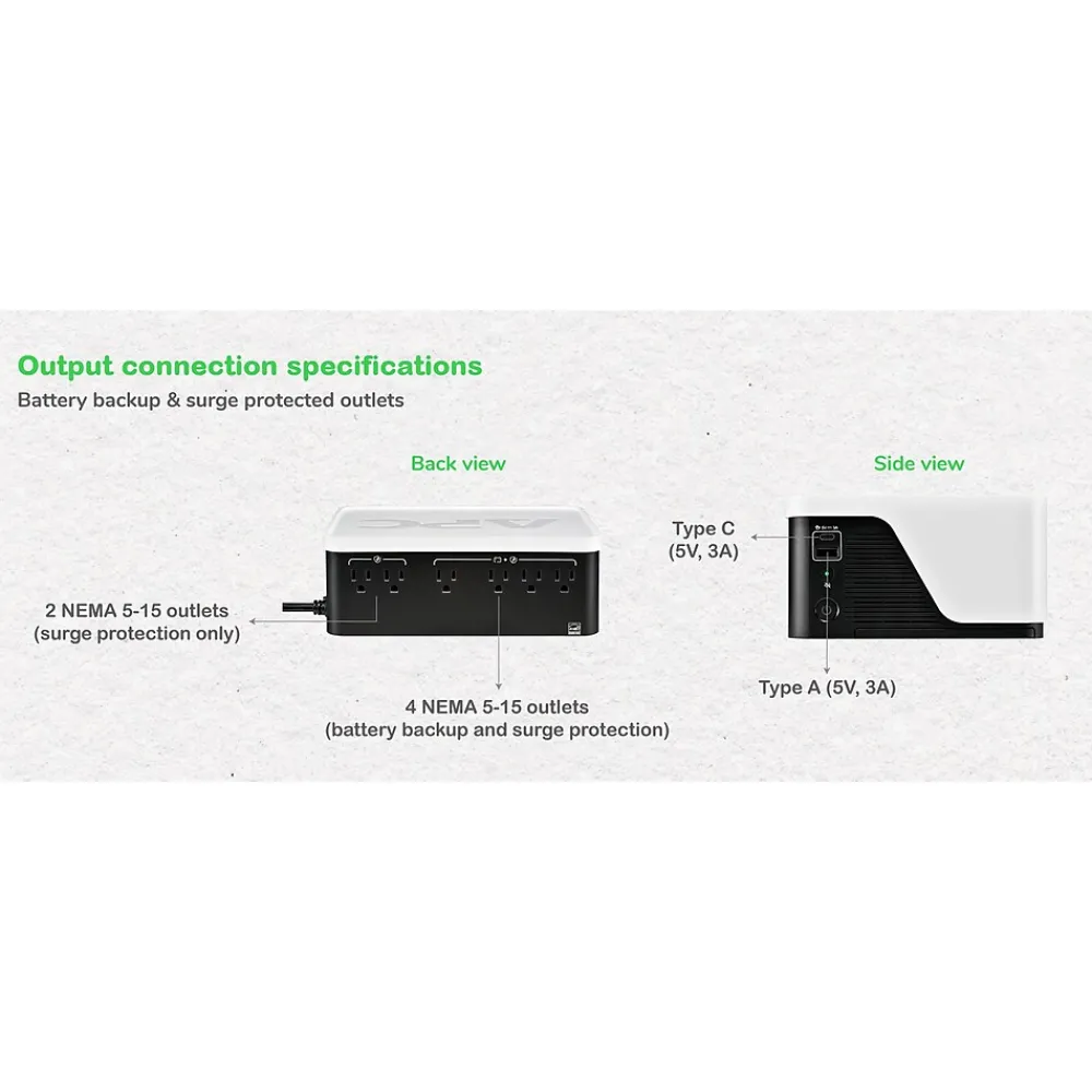 APC UPS Battery Backup, 700VA UPS with 4 Backup Battery Outlets, USB Type-C, White (BE700G3)