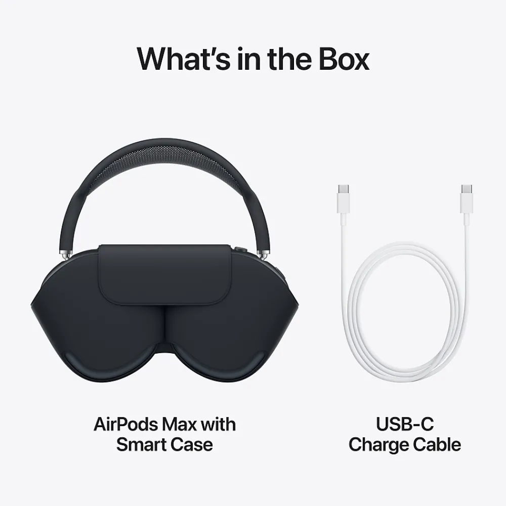 AirPods Max Wireless Active Noise Canceling Over-Ear Headset, USB-C, Bluetooth, Midnight (MWW43AM/A)<Apple Online