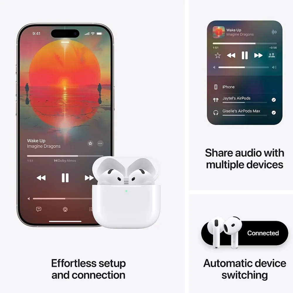 AirPods Noise-Canceling Earbuds with USB-C Charging Case, 4th Generation, Bluetooth, White (MXP93LL/A)<Apple Discount