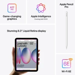 iPad mini (A17 Pro) 8.3" Tablet, Wi-Fi + Cellular, Starlight (MXPX3LL/A)<Apple Clearance