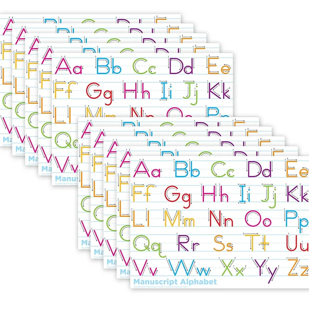 Dry Erase*Ashley Productions® Smart Poly® PosterMat Pals® Space Savers Traditional Manuscript, 13" x 9.5", Pack of 10 (ASH97007)