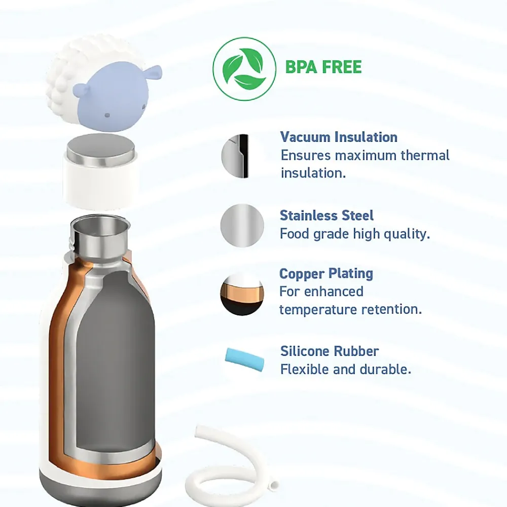 ASOBU Bestie Bottle Sheep Vacuum Insulated Stainless Steel Water Bottle with Reusable Flexi Straw, 16 oz., White (SBV44SH)