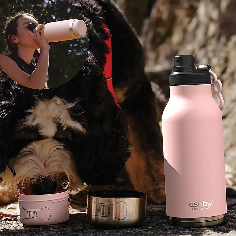 ASOBU Buddy 3-in-1 Water Bottle with Removable Dog Bowl & Food Compartment, 32 oz., Pink (SDB2)