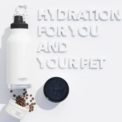 ASOBU Buddy 3-in-1 Water Bottle with Removable Dog Bowl & Food Compartment, 32 oz., White (SDB2)