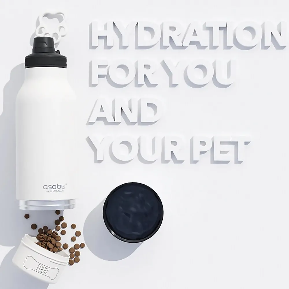 ASOBU Buddy 3-in-1 Water Bottle with Removable Dog Bowl & Food Compartment, 32 oz., White (SDB2)