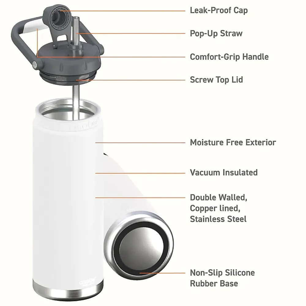 ASOBU Canyon Stainless Steel Vacuum Insulated Water Bottle, 50 oz., White (ADNATMF7W)