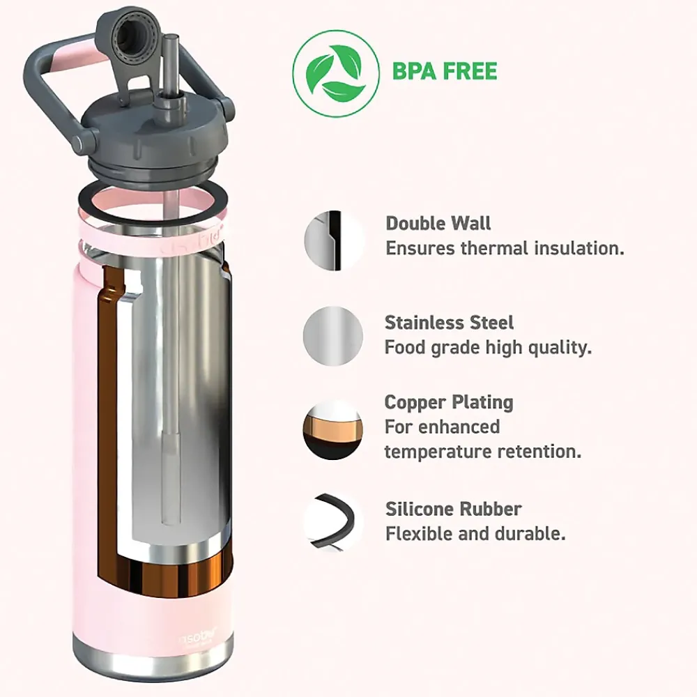 ASOBU Canyon Stainless Steel Vacuum Insulated Water Bottle, 50 oz., Pink (ADNATMF7P)