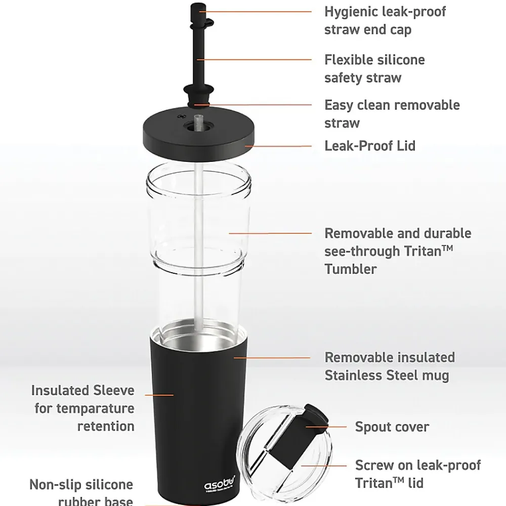 Marina See-Through Triton Tumbler with Flexible Straw, 28 oz., Black (ICT400)<ASOBU Hot