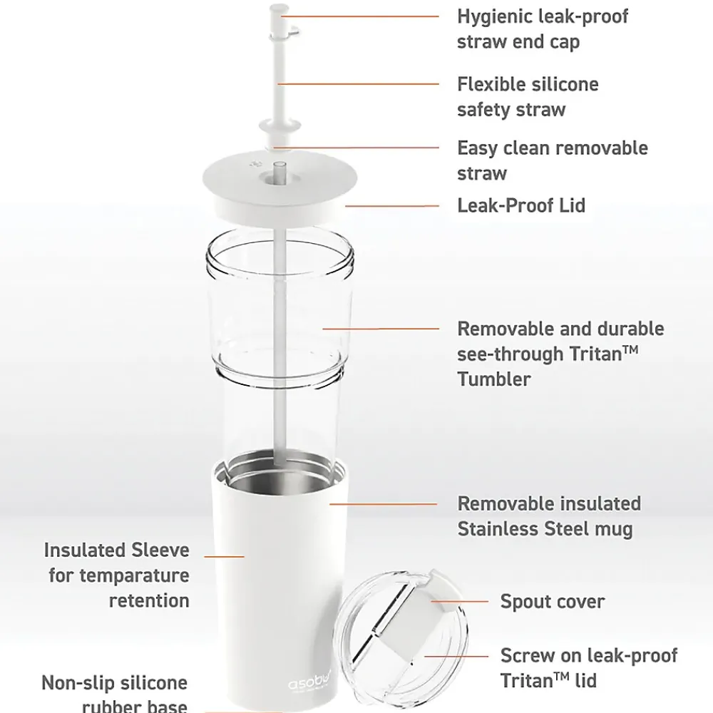 Marina See-Through Triton Tumbler with Flexible Straw, 28 oz., White (ICT400)<ASOBU Discount