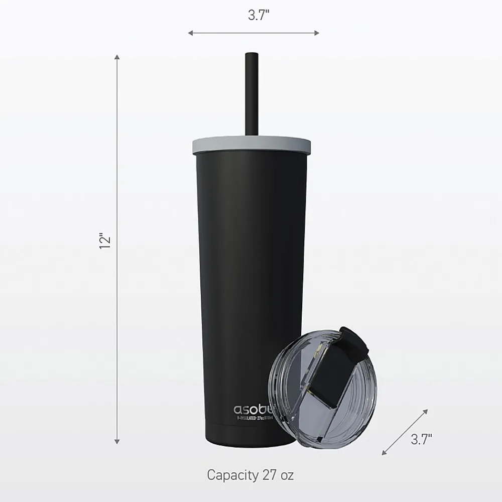 Ocean Double-Walled Vacuum-Insulated Stainless Steel Travel Tumbler with Flexible Straw & Dual Lids, 27 oz., Red (ICT27)<ASOBU New