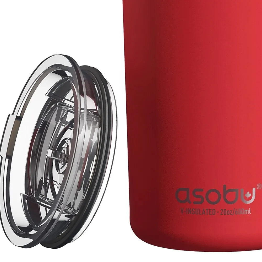 Stainless Steel Double Wall Insulated Travel Mug, 20 oz., Red (ADNANASM90R)<ASOBU