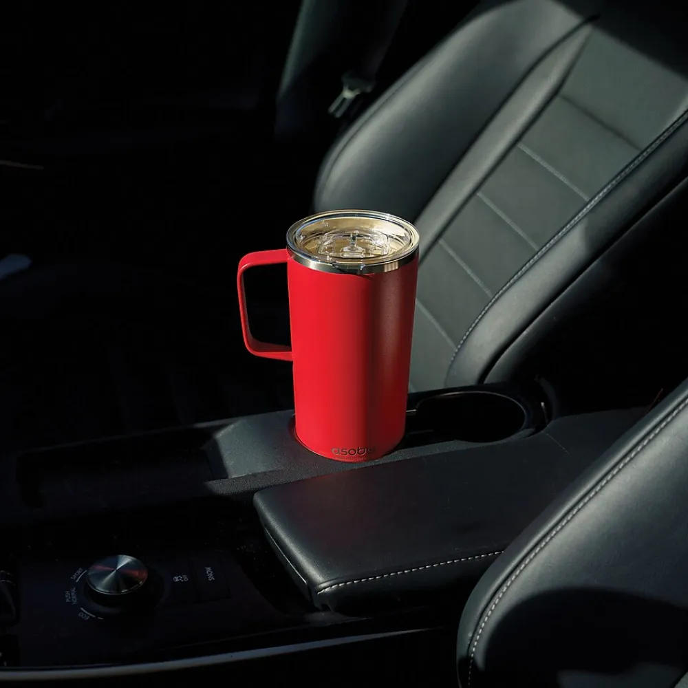 Stainless Steel Double Wall Insulated Travel Mug, 20 oz., Red (ADNANASM90R)<ASOBU