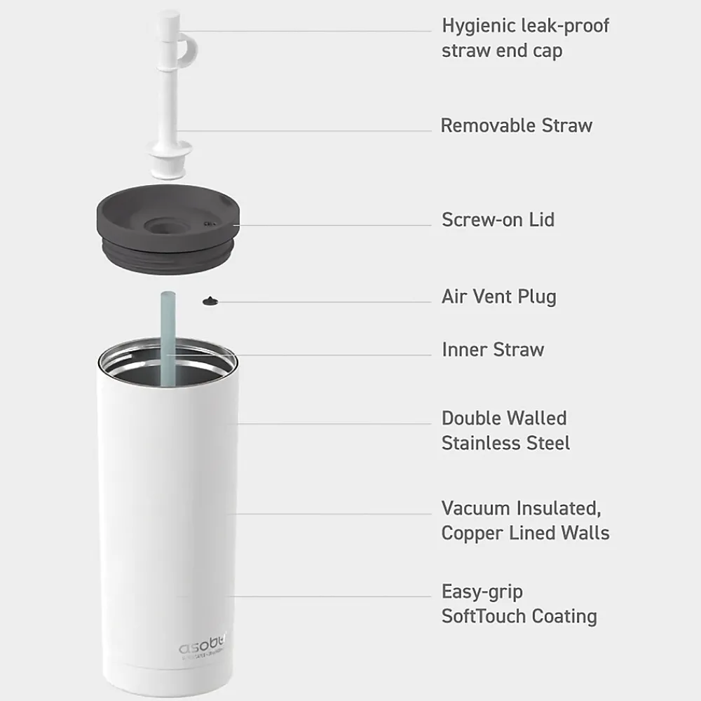 Super Sippy Insulated Coffee Tumbler, 20 oz., White (NA-ICT200)<ASOBU