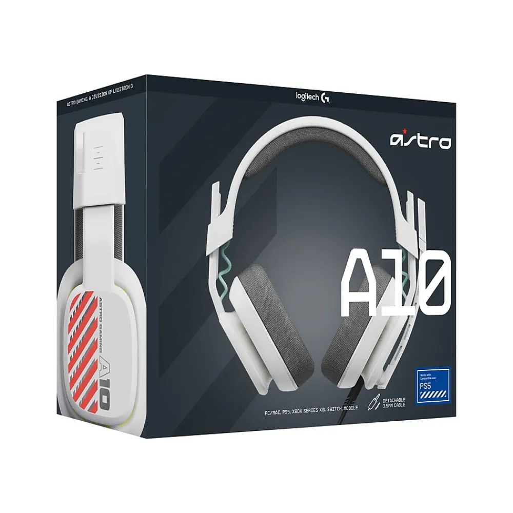 New Logitech Astro Gaming A10 Gen 2 Stereo Headset, White (939-002062)