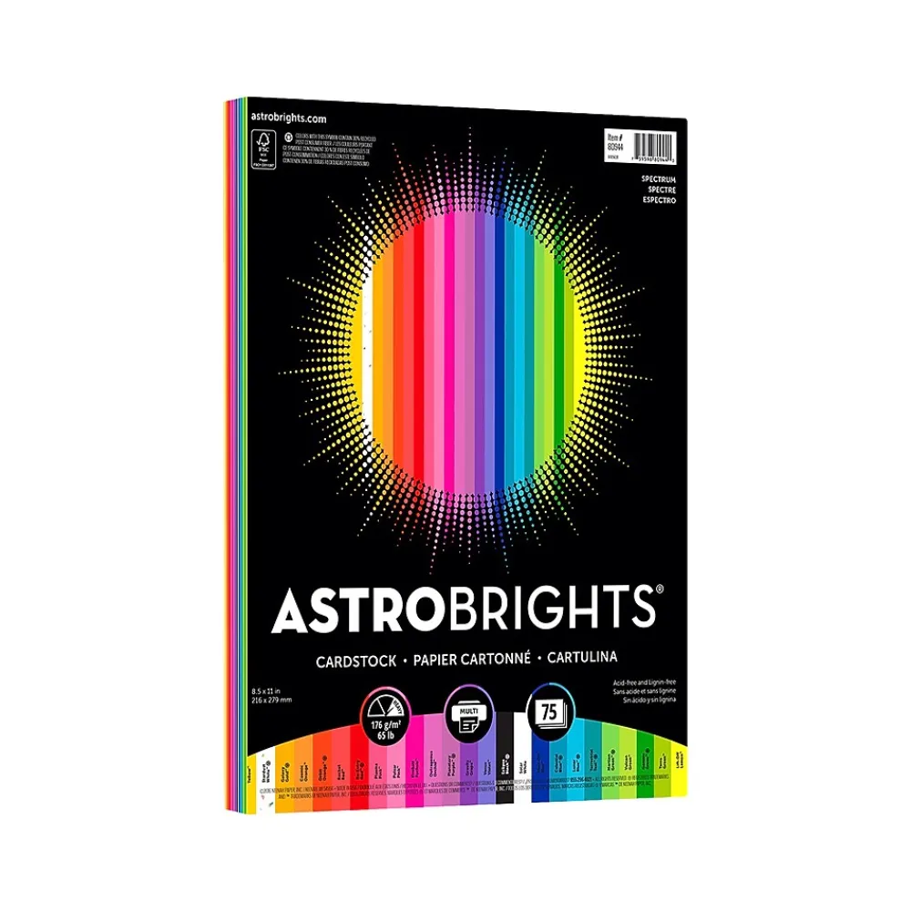 Card Stock*Astrobrights 65 lb. Cardstock Paper, 8.5" x 11", Spectrum Assortment, 75 Sheets/Pack (80944-01)