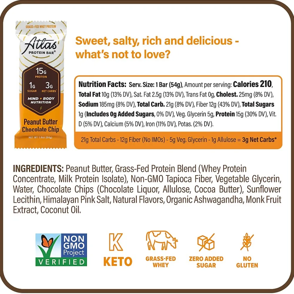 Atlas Gluten Free Chocolate Protein Bar, 1.9 oz., 10 Bars/Box 2/Box (600-02138)