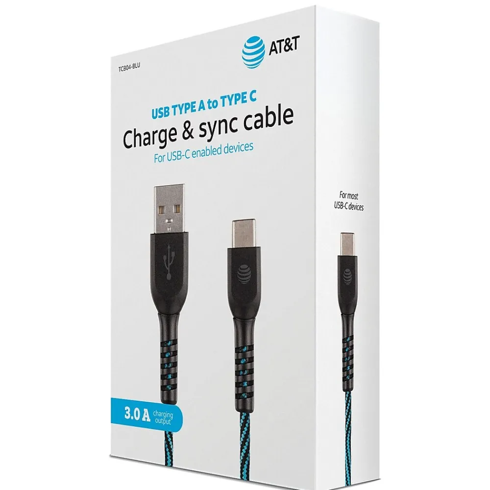 Charge and Sync USB to Type-C Cable, 4 ft., Blue (TCB04-BLU)<AT&T New