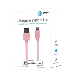 AT&T PVC Charge and Sync Lightning Cable, 4 ft., Pink (PVLC1-PNK)