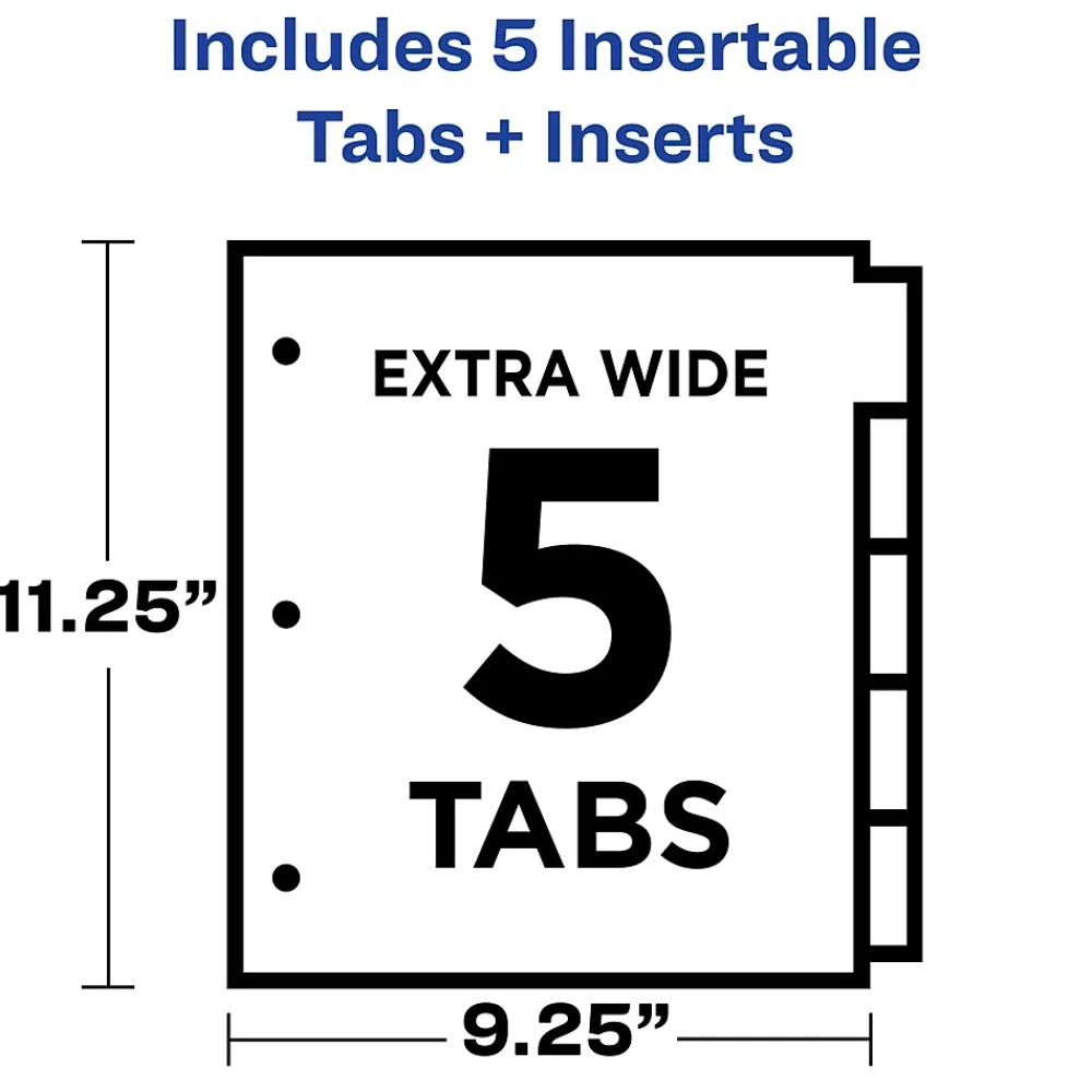 Dividers|Avery Big Tab Corner Lock Insertable Plastic Dividers with 3 Pockets, 5 Tabs, Multicolor (11273)